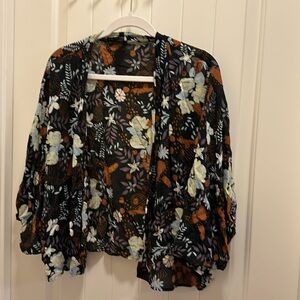 Evereve Floral Kimono - Black, White, Brown